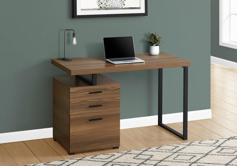 Computer Desk - 48"L / Walnut / Black Metal / L/R Face - I 7640