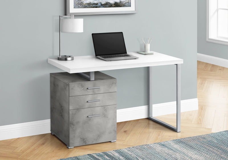 Computer Desk - 48"L / White/ Concrete/ Silver Metal/ L/R - I 7648