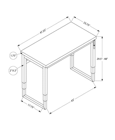 Computer Desk - 48"L / Walnut / Adj.Height/ Black Metal - I 7675