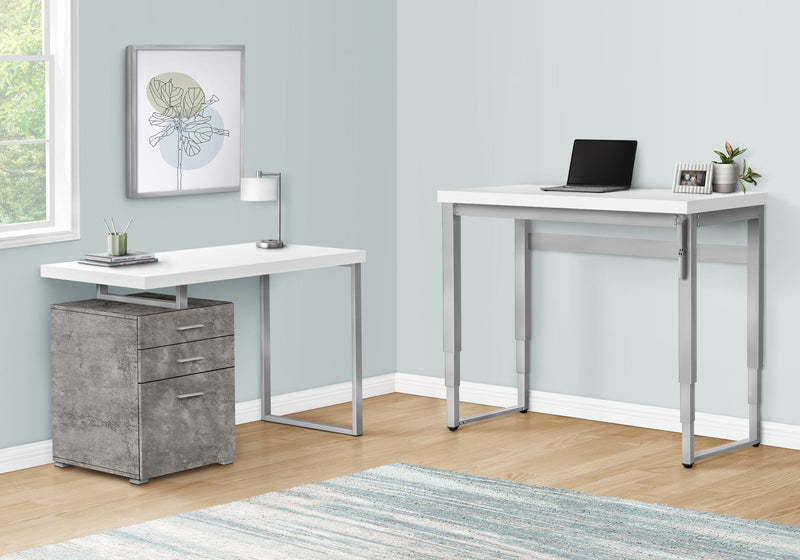 Computer Desk - 48"L / White / Adj.Height/ Silver Metal - I 7683