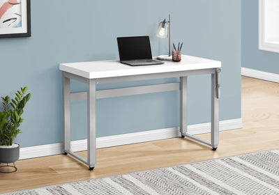 Computer Desk - 48"L / White / Adj.Height/ Silver Metal - I 7683