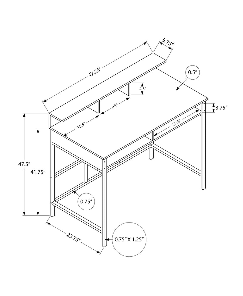 Computer Desk - 48"L / Black / Black Standing Height - I 7700