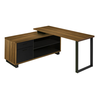 Computer Desk - 72"L Walnut / Black Executive Corner - I 7711