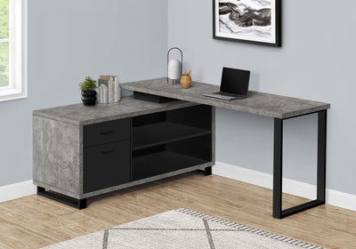 Computer Desk - 72"L Grey Concrete/Black Executive Corner - I 7714