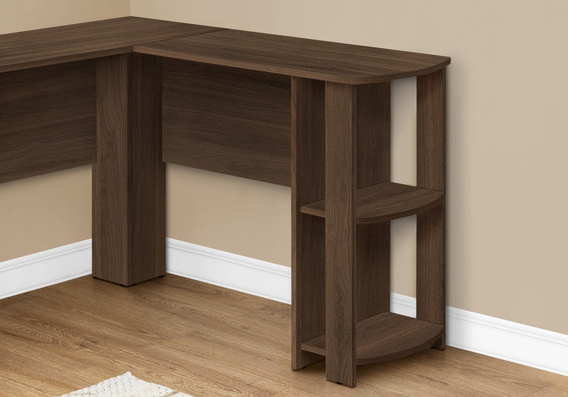 Computer Desk - Dark Walnut L-Shaped Corner / 2 Shelves - I 7721