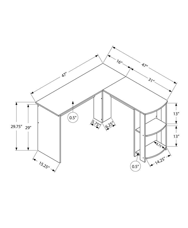 Computer Desk - Dark Walnut L-Shaped Corner / 2 Shelves - I 7721