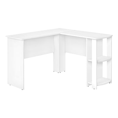 Computer Desk - White L-Shaped Corner / 2 Shelves - I 7723