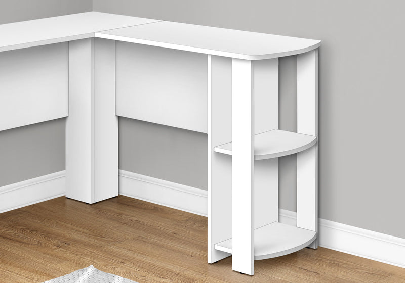 Computer Desk - White L-Shaped Corner / 2 Shelves - I 7723