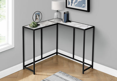 Accent Table - 36"L / White Marble / Black Corner Console - I 2159