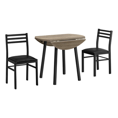 Dining Set - 3Pcs Set / Dark Taupe Top / Black Metal - I 1003