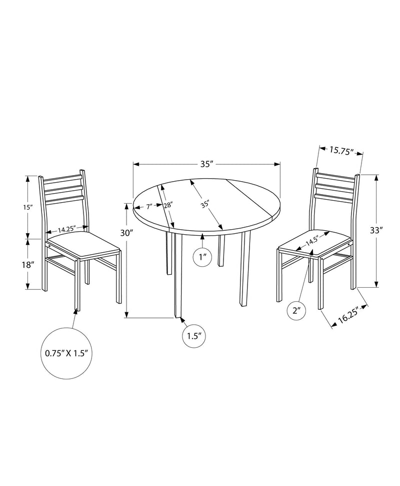 Dining Set - 3Pcs Set / Dark Taupe Top / Black Metal - I 1003