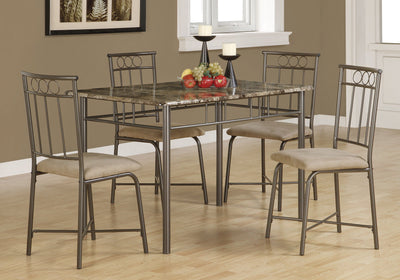 Dining Set - 5Pcs Set / Cappuccino Marble / Bronze Metal - I 1029