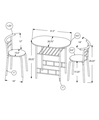 Dining Set - 3Pcs Set / Dark Taupe Top / Black Metal - I 1206