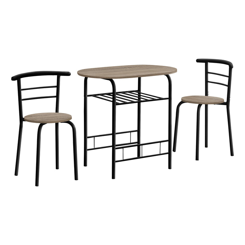 Dining Set - 3Pcs Set / Dark Taupe Top / Black Metal - I 1206