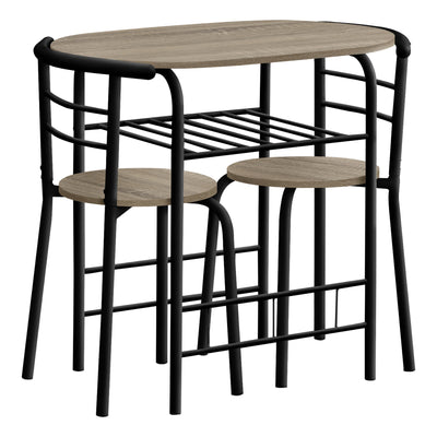 Dining Set - 3Pcs Set / Dark Taupe Top / Black Metal - I 1206