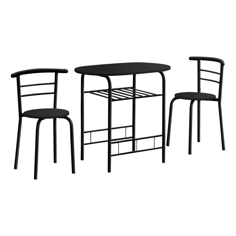 Dining Set - 3Pcs Set / Black Top / Black Metal - I 1208