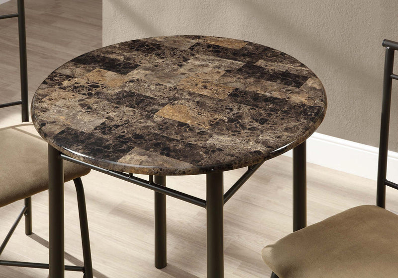 Dining Set - 3Pcs Set / Cappuccino Marble / Bronze Metal - I 3045