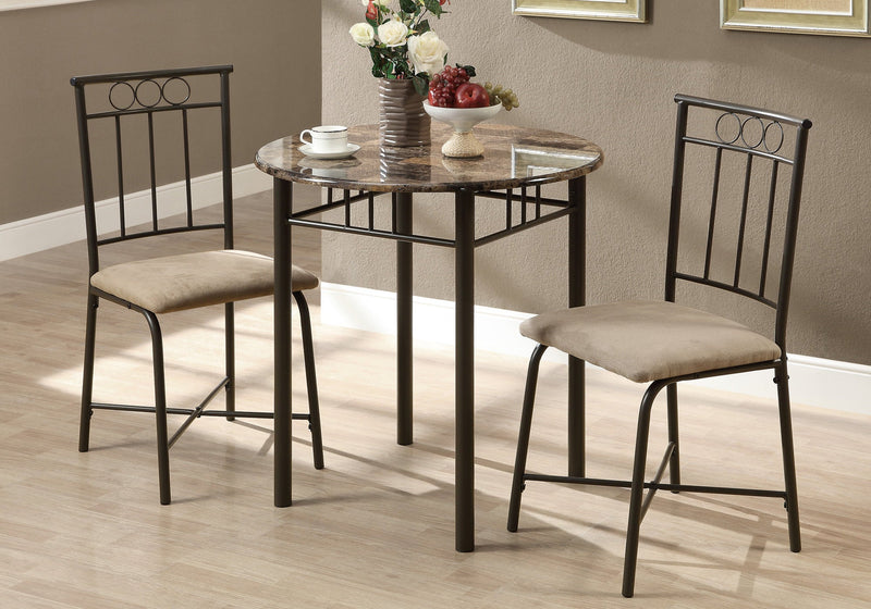 Dining Set - 3Pcs Set / Cappuccino Marble / Bronze Metal - I 3045