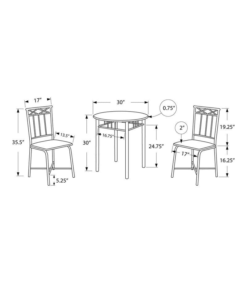 Dining Set - 3Pcs Set / Grey Marble / Charcoal Metal - I 3065