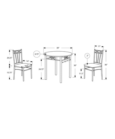 Dining Set - 3Pcs Set / Cappuccino / Silver Metal - I 3075