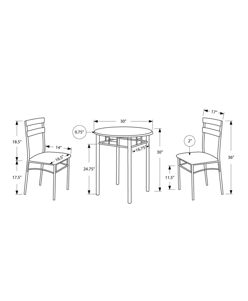 Dining Set - 3Pcs Set / Black / Silver Metal - I 3095