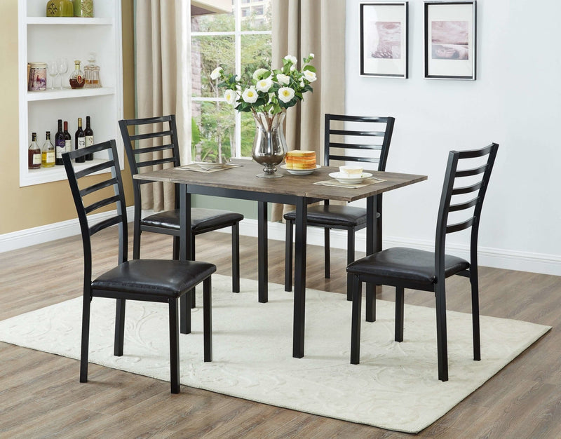 5 Piece Dining Set with Distressed Wooden Table and Gunmetal Chairs - IF-1023-5Pcs