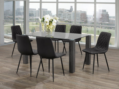 7 Piece Glass Dining Set with Grey Wooden Legs and Black Diamond Patterned Chairs - IF-T-1449-C-1710-7PCS