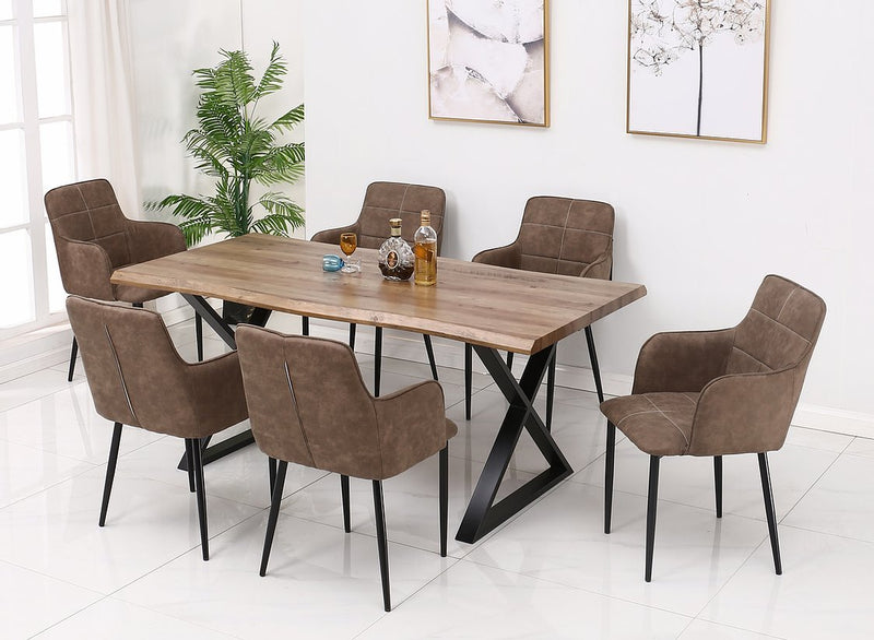 Charcoal Brown Faux Live Edge Wood Dining 7 Pcs Set - IF-T-1811-C-1835-7Pc