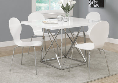 Dining Table - 36"X 48" / White Glossy / Chrome Metal - I 1046