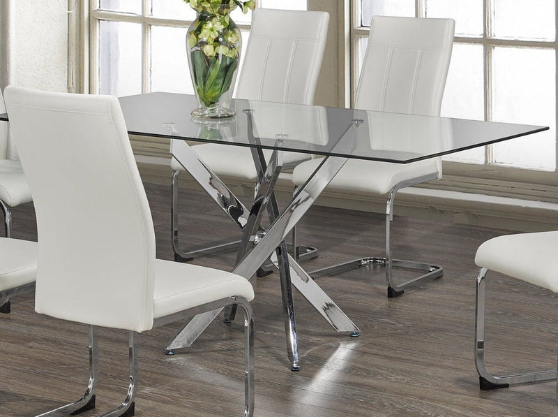 Glass Dining Table with Swiveled Chrome Legs - IF-T-1448