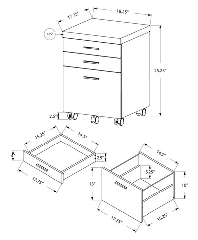 Filing Cabinet - 3 Drawer / White On Castors - I 7048