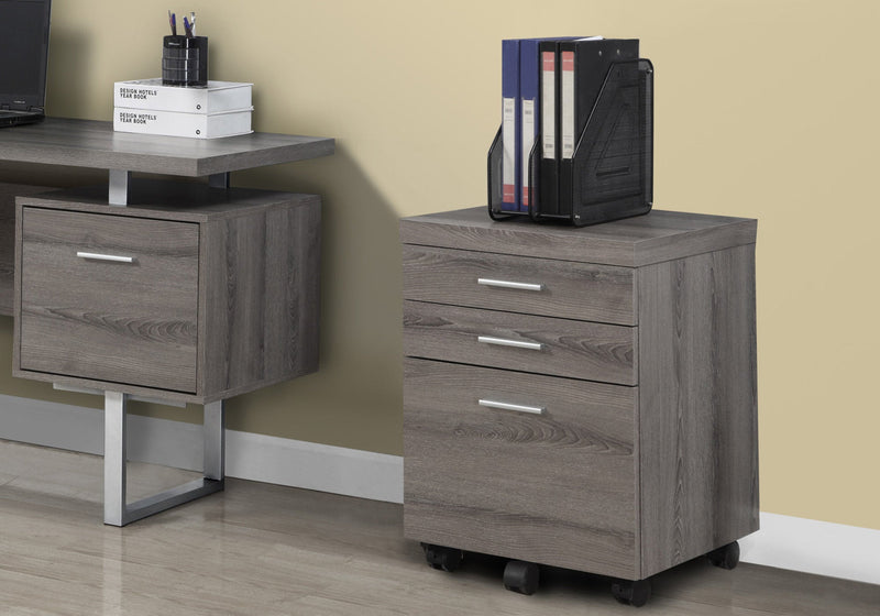 Filing Cabinet - 3 Drawer / Dark Taupe On Castors - I 7049