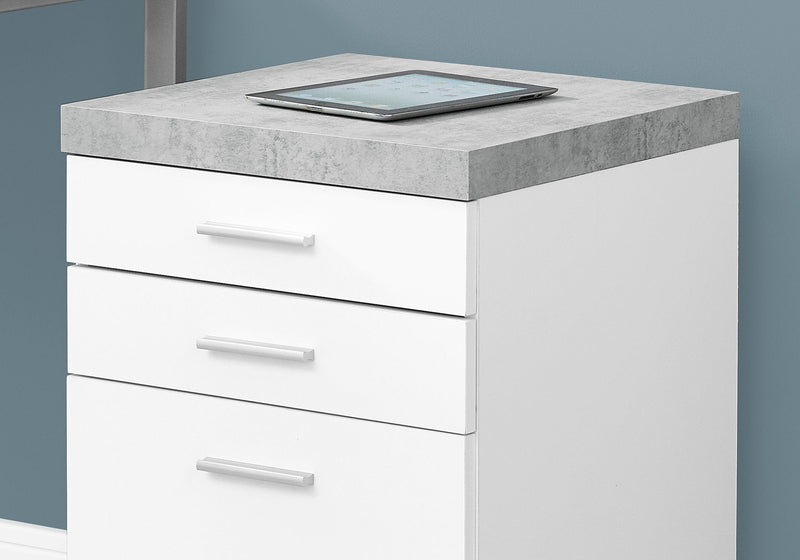 Filing Cabinet - 3 Drawer / White / Cement-Look On Castor - I 7051