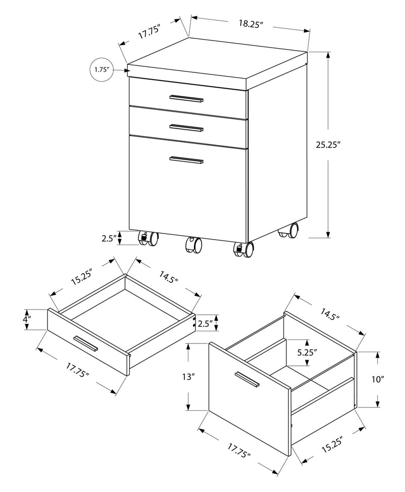 Filing Cabinet - 3 Drawer / Brown Reclaimed Wood/ Castors - I 7400