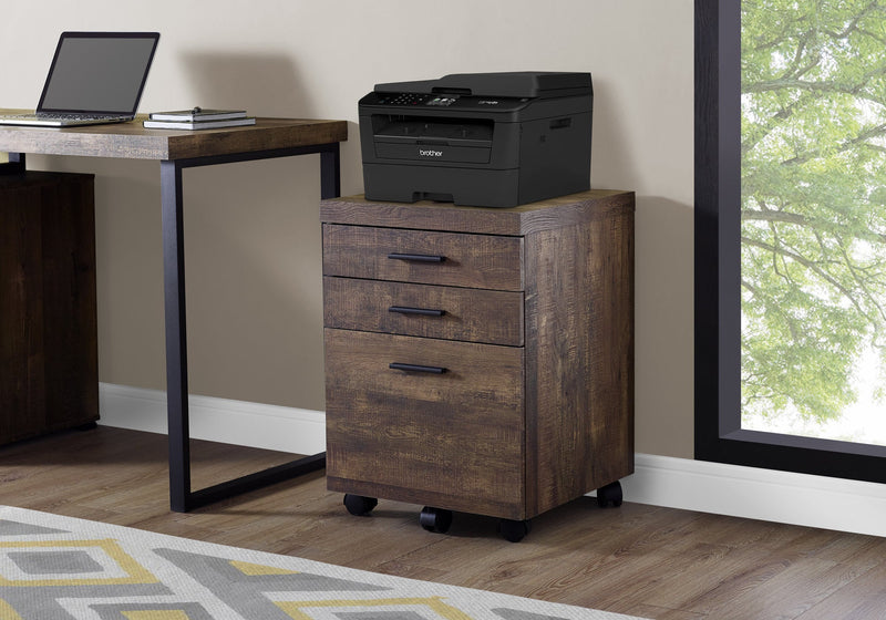 Filing Cabinet - 3 Drawer / Brown Reclaimed Wood/ Castors - I 7400