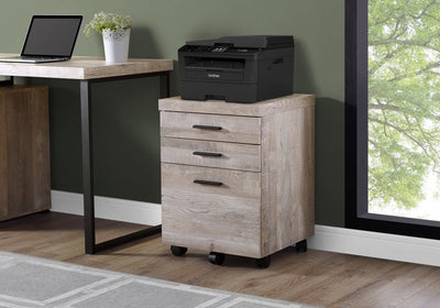 Filing Cabinet - 3 Drawer / Taupe Reclaimed Wood/ Castors - I 7402