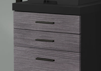 Filing Cabinet - 3 Drawer / Black / Grey On Castors - I 7403