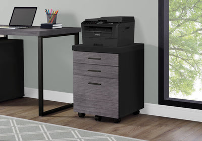 Filing Cabinet - 3 Drawer / Black / Grey On Castors - I 7403