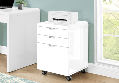 Filing Cabinet - 3 Drawer / High Glossy White / Castors - I 7583