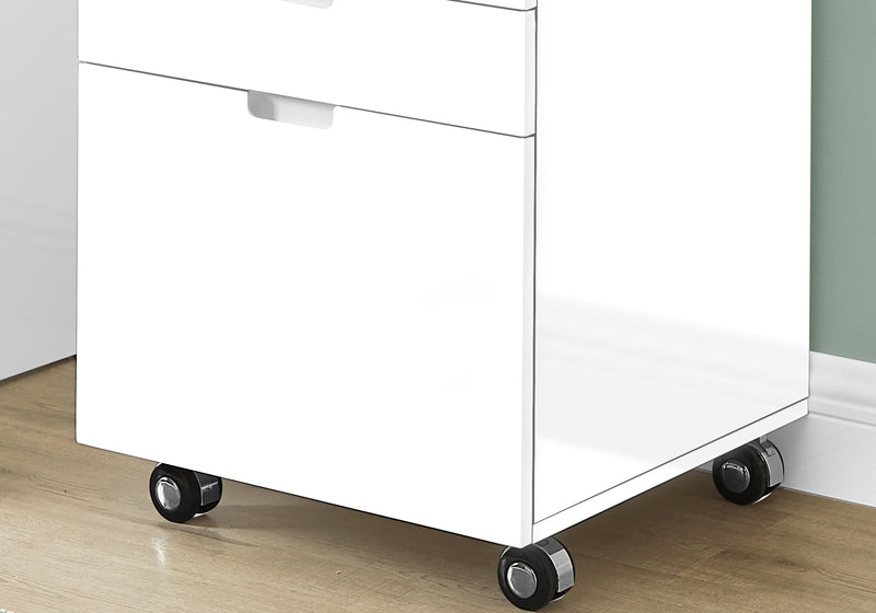 Filing Cabinet - 3 Drawer / High Glossy White / Castors - I 7583