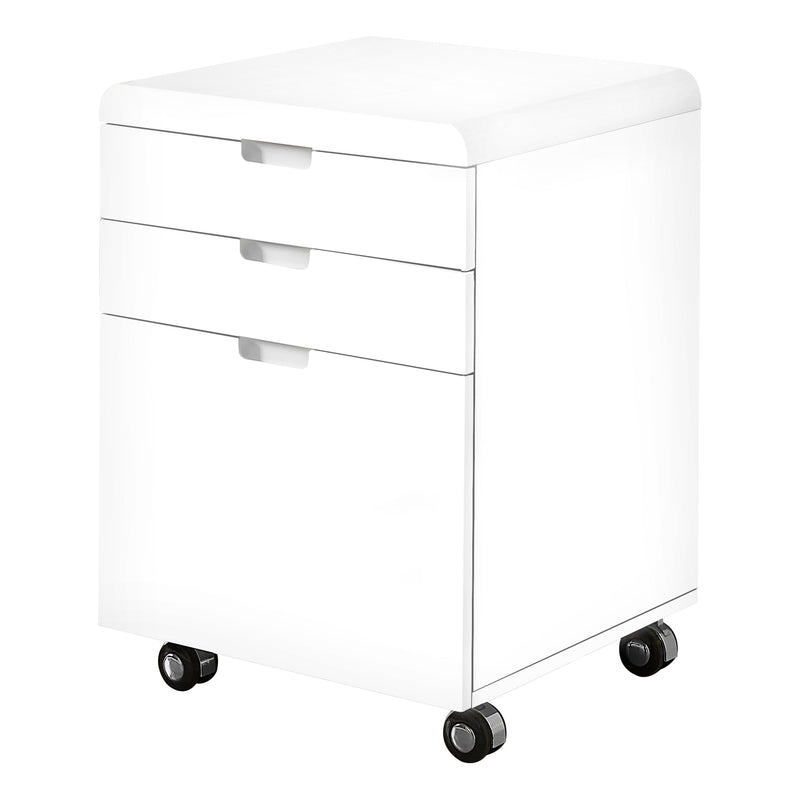 Filing Cabinet - 3 Drawer / High Glossy White / Castors - I 7583