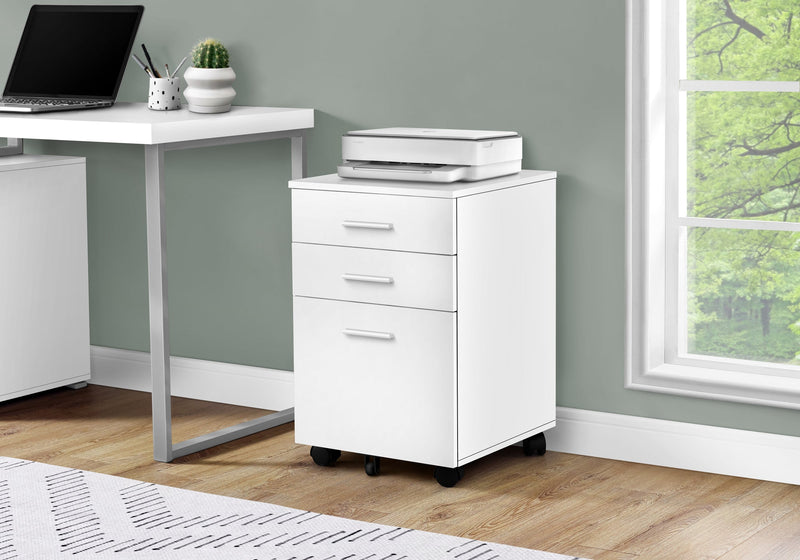 Filing Cabinet - 3 Drawer / White On Castors - I 7780