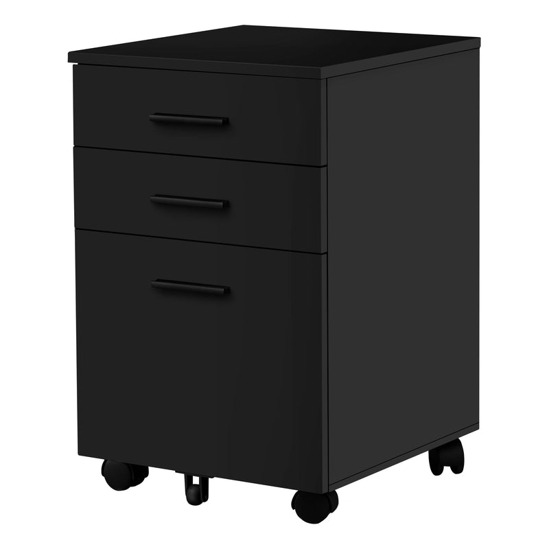 Filing Cabinet - 3 Drawer / Black On Castors - I 7781