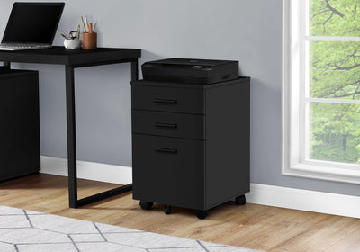 Filing Cabinet - 3 Drawer / Black On Castors - I 7781