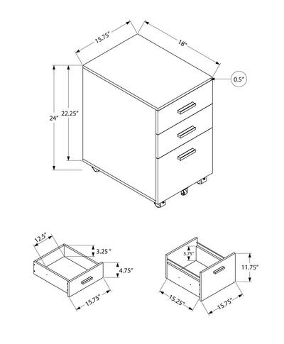 Filing Cabinet - 3 Drawer / Black On Castors - I 7781