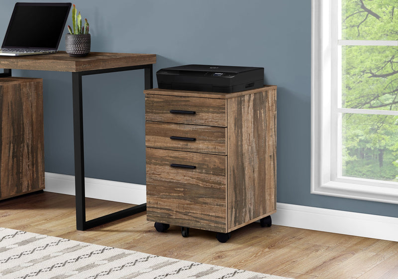 Filing Cabinet - 3 Drawer / Brown Reclaimed On Castors - I 7782