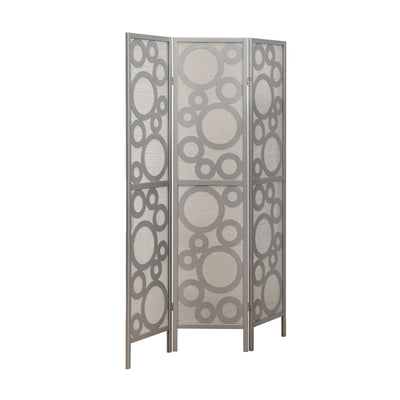 Folding Screen - 3 Panel / Silver " Bubble Design " - I 4636