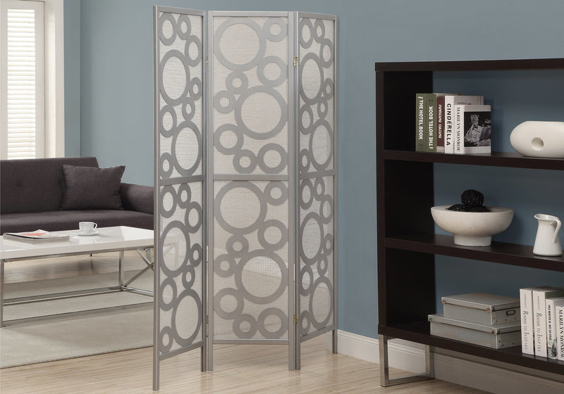 Folding Screen - 3 Panel / Silver " Bubble Design " - I 4636