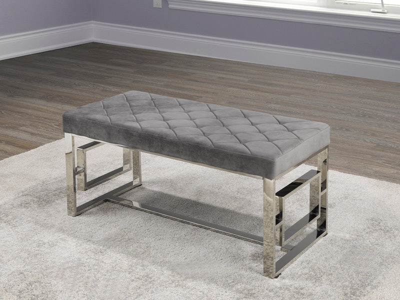 Chrome Bench With Grey Velvet Top - IF-6610