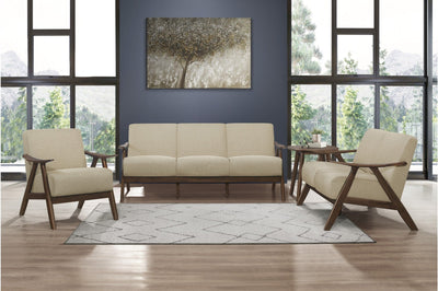 Retro-inspired Modern Living Set in Walnut Finish and Light Brown Fabric - MA-1138BRSLC